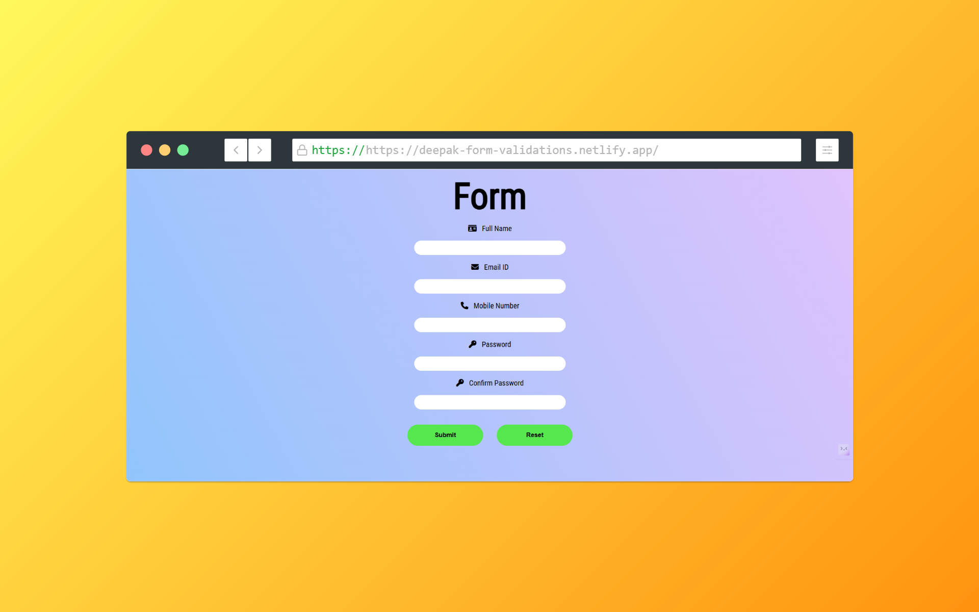 JS Form with Validations screenshot